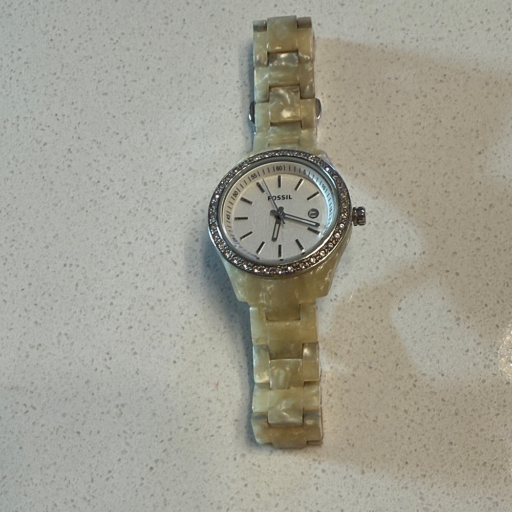 Fossil Women's Watch with Beige Band and Silver Details